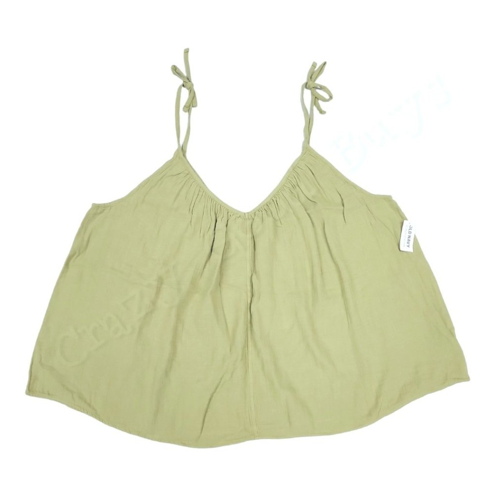 Old Navy 100% Cotton BoHo Flowy Tie Shoulder Cami Top, Army Green, 3X / XXXL